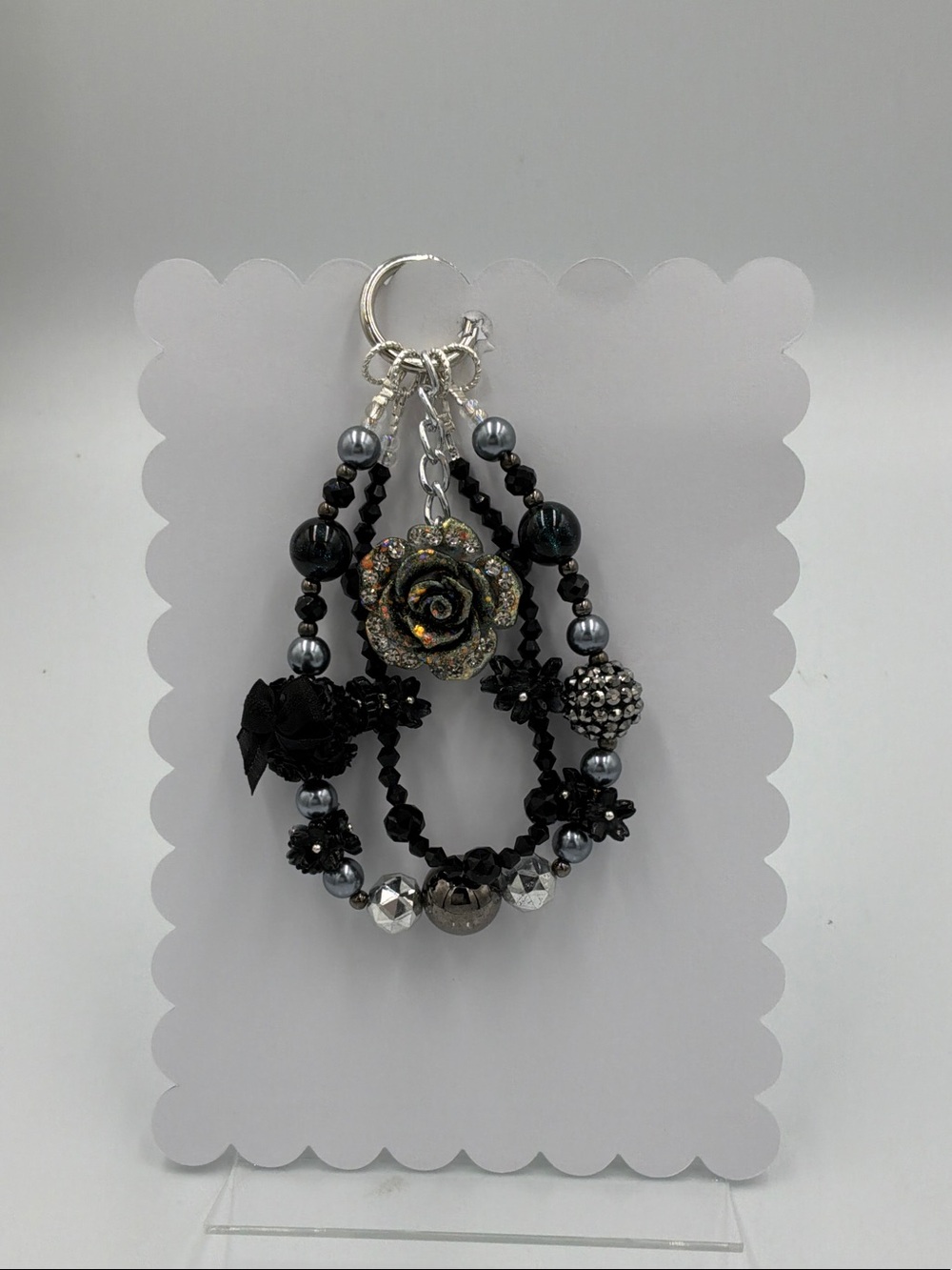 Black Floral Rose Beaded Charm